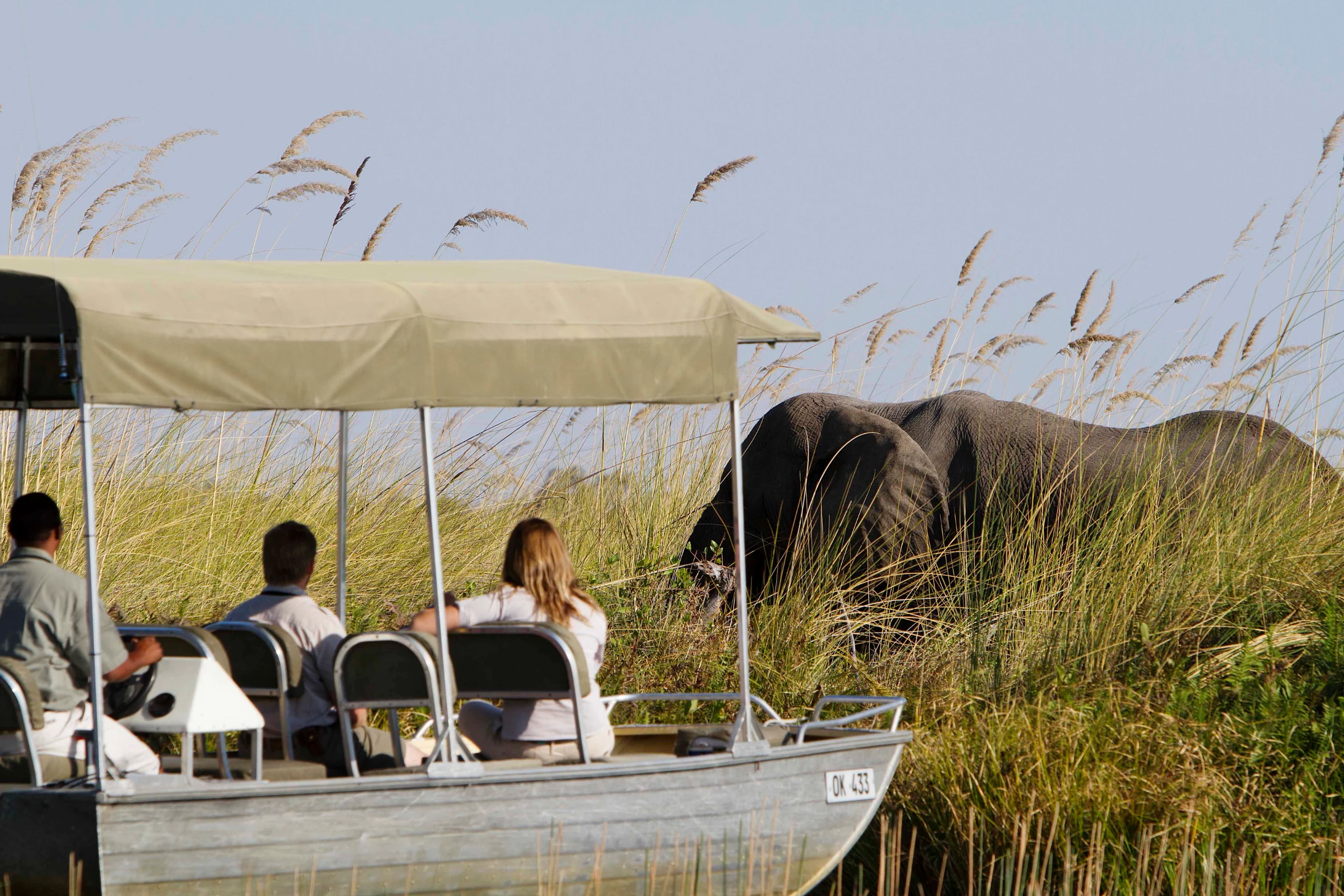 Motorboat safaris at Camp Xakanaxa in Moremi Game Reserve, Botswana